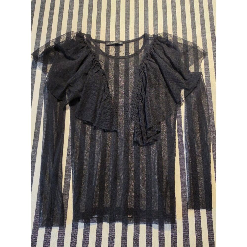 Pull & Bear Shear dot black ruffle top size L